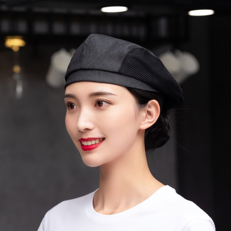 fashion Europe style denim breathable mesh waiter chef beret hat
