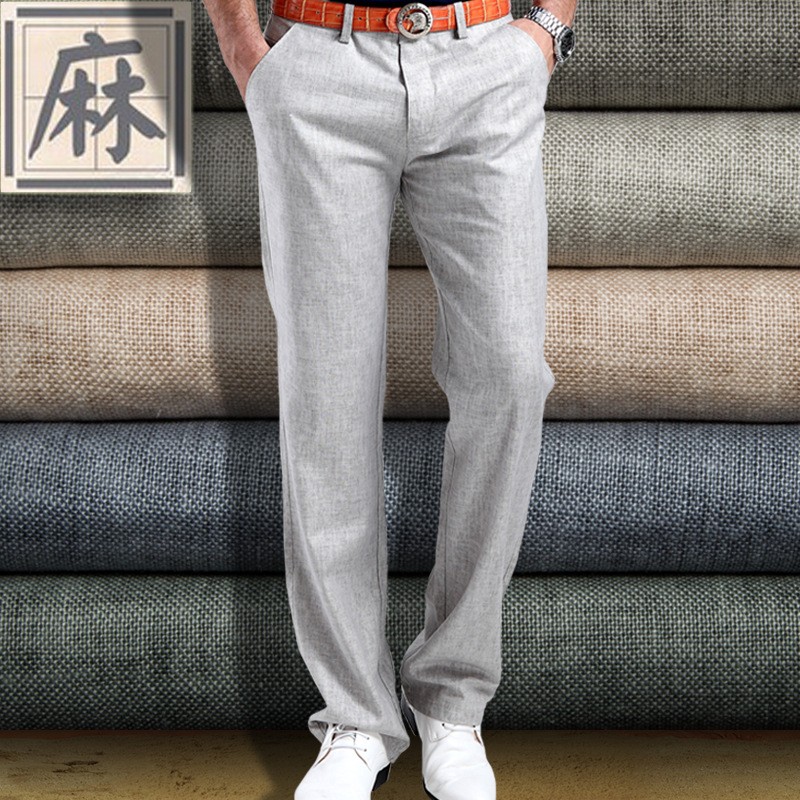 fashion casual Europe America straight leg linen fabric business men's pant trousers