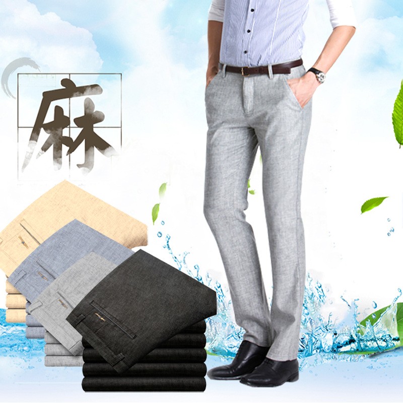 fashion casual Europe America straight leg linen fabric business men's pant trousers