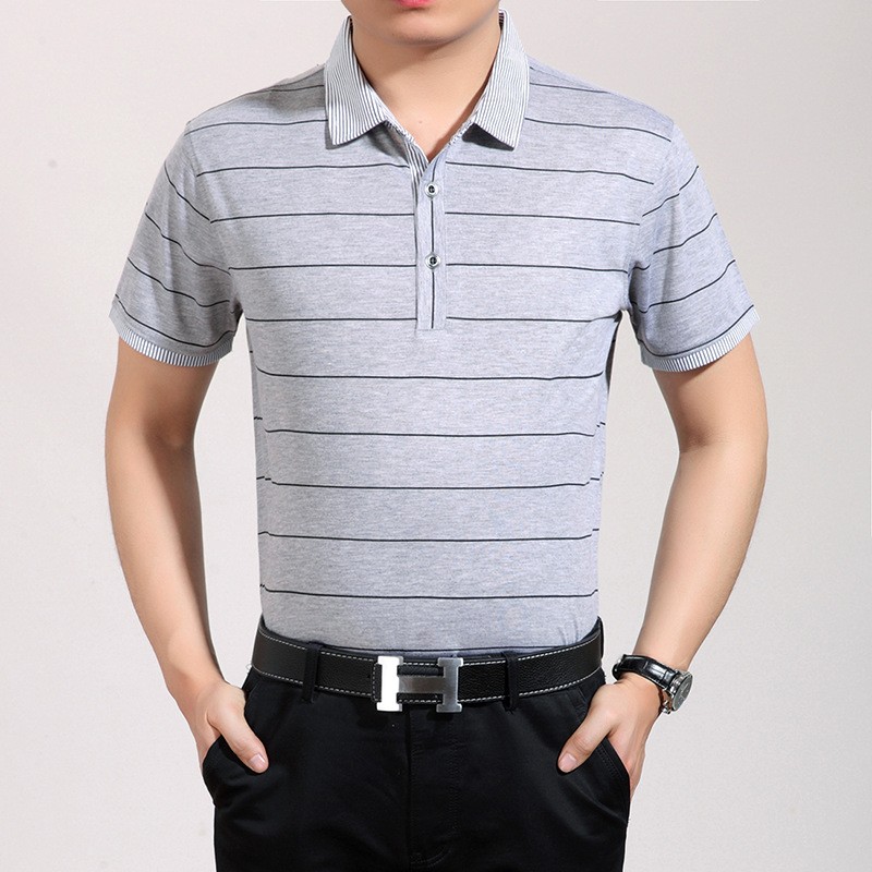 horizontal stripe pure cotton T-shirt for office men - TiaNex