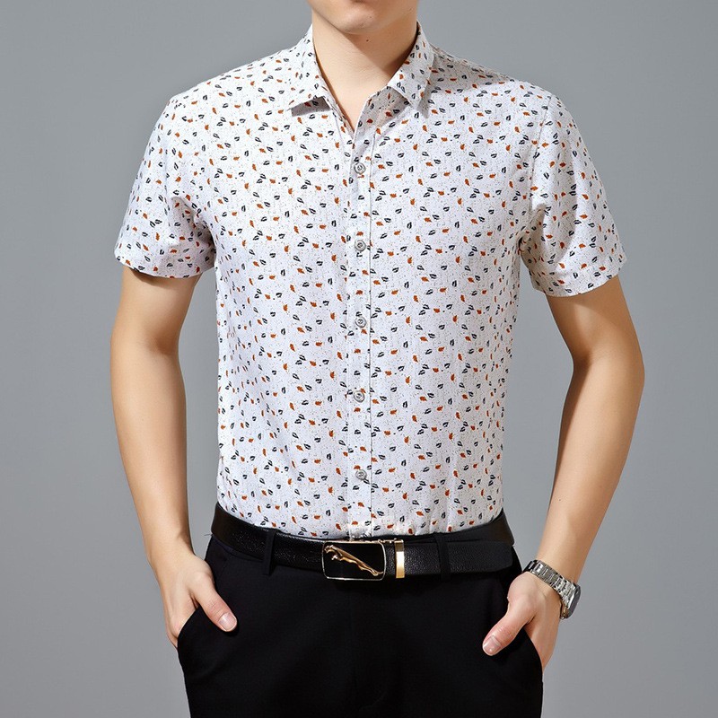 2015 summer mercerized cotton fabrics middle aged men shirt
