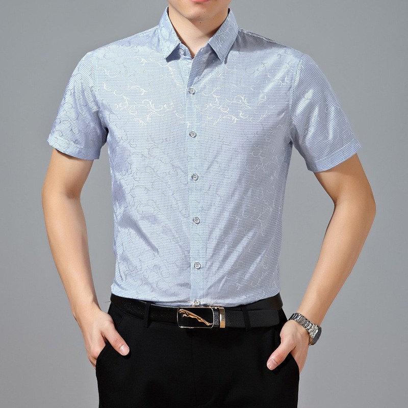 Summer high quality jacquard short sleeve shirt for men