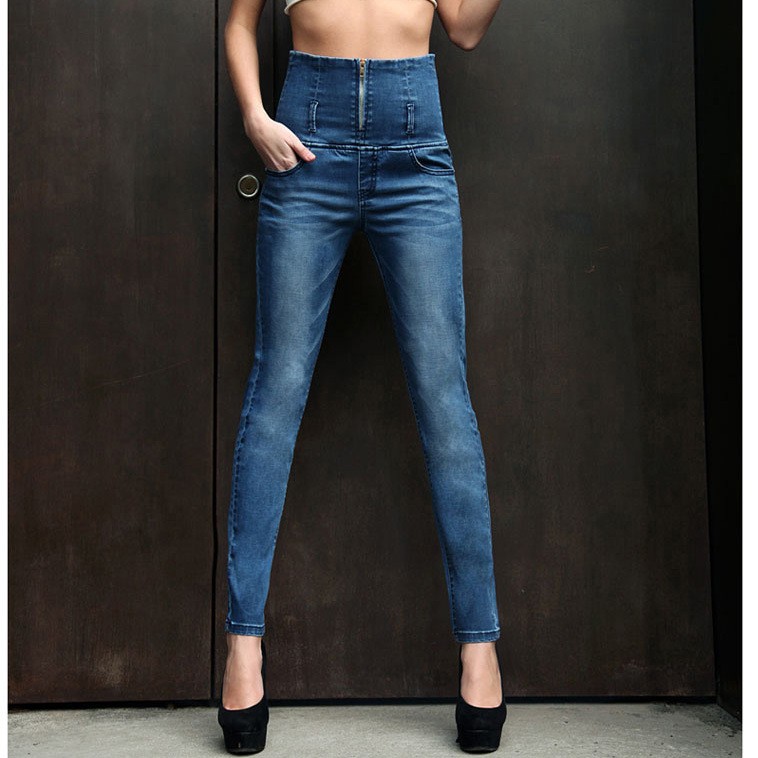 fashion autumn ultra wide waist binding high-grade Europe women's jeans wholesale