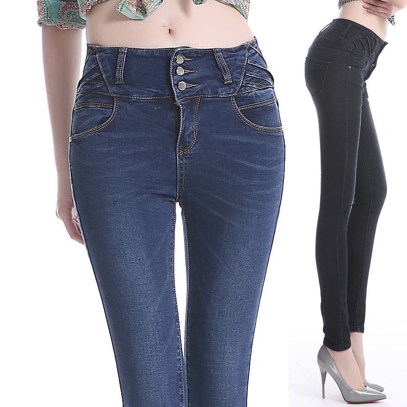 fashion design sexy high waist lycra denim women's female trousers jeans pencil pant