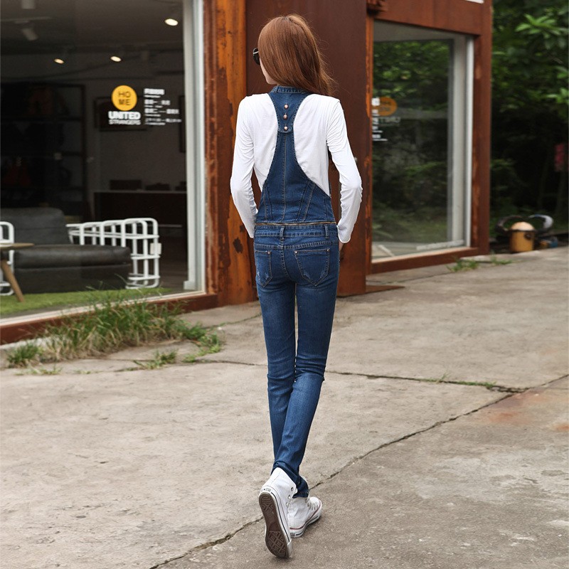 Europe America female outfit autumn zipper connection denim women's jumpsuits rompers