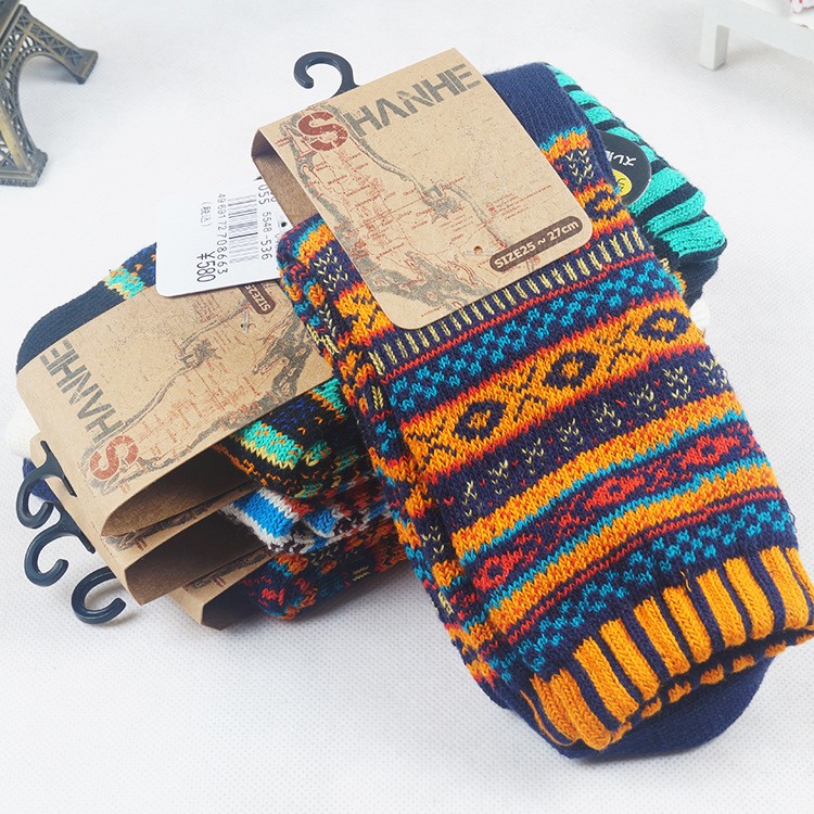 knitted jacquard pattern casual thicken men's cotton socks
