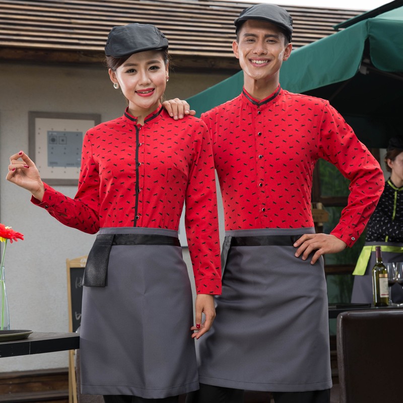 horse print  waiter uniform shirts and apron