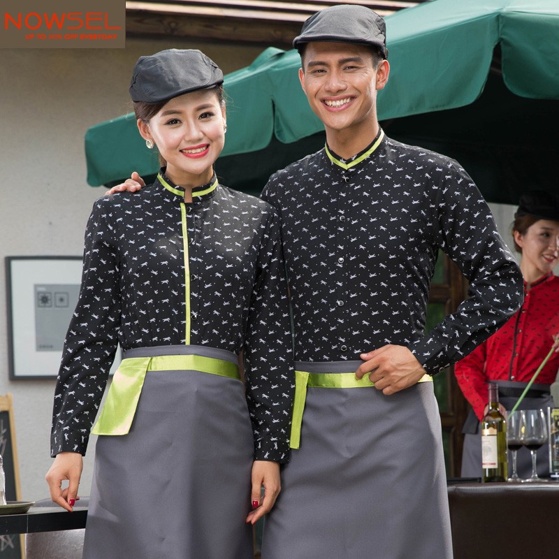 horse print  waiter uniform shirts and apron