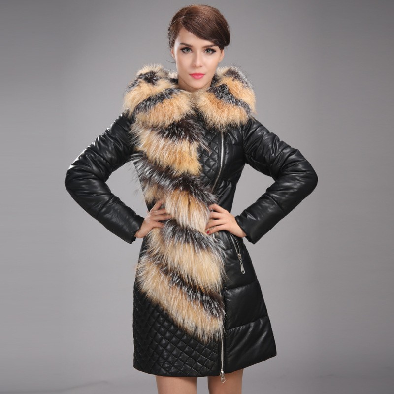 2014 winter Europe new fashion deluxe long design down coat fox collar woman down coat