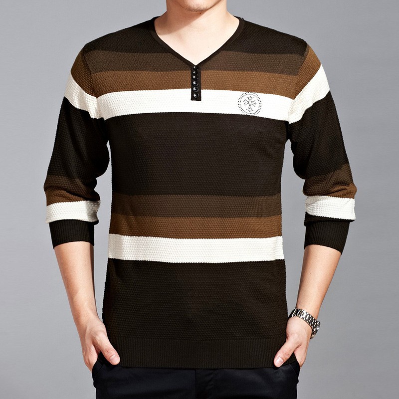 button collar long sleeve stripes man T-shirts