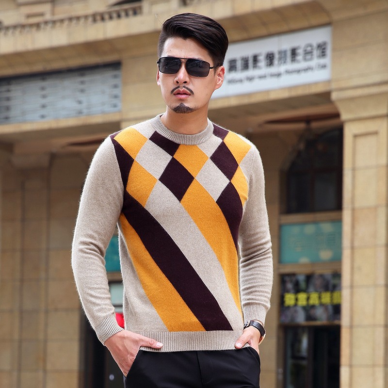 argyle pattern long mink velvet sweatshirt sweater for men - TiaNex