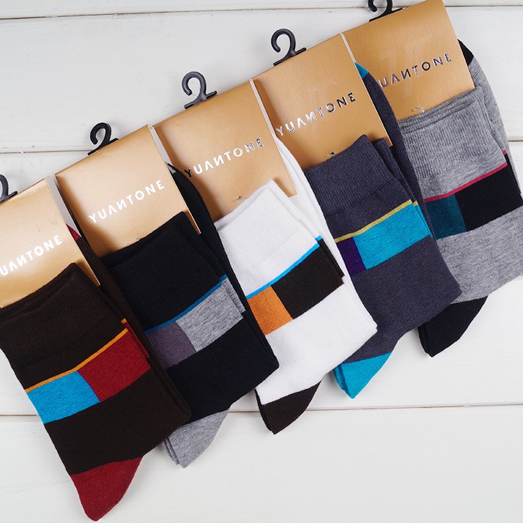 patchwork colorfast cotton men's casual  socks for men