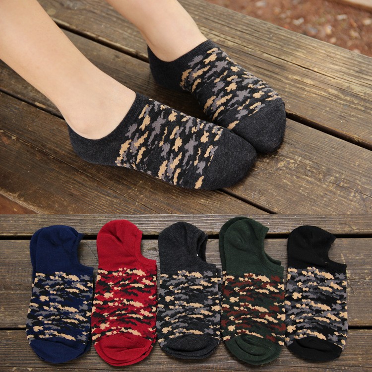 Korea camouflage knitted cotton women's slipper socks