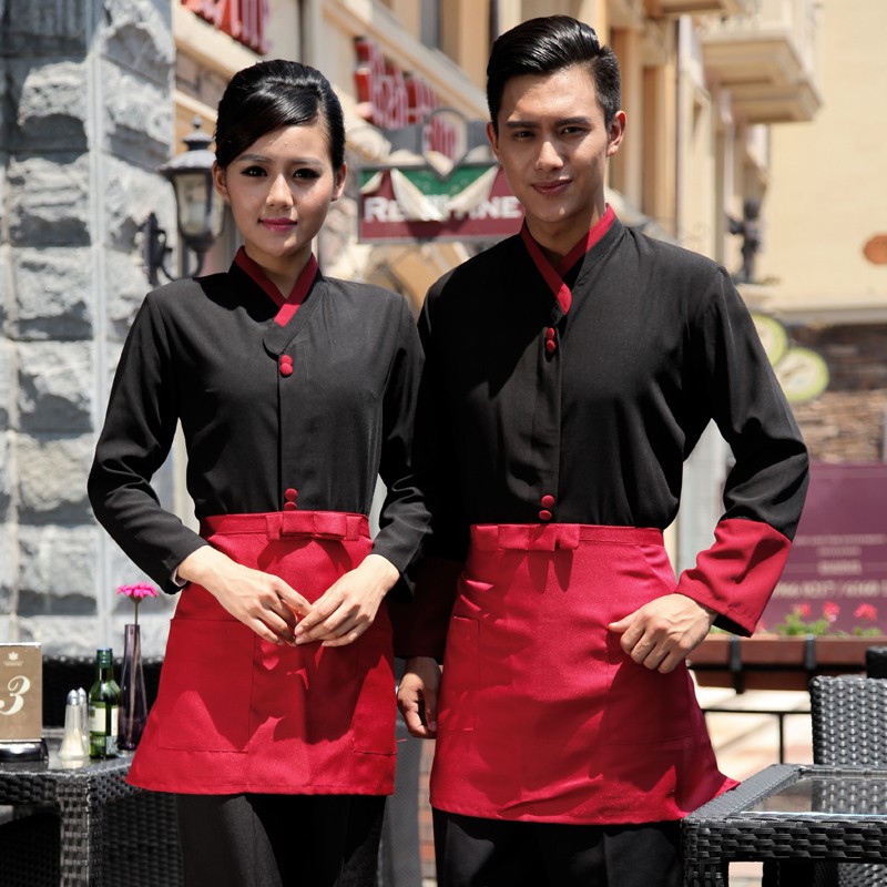 fashion  round button long sleeve coverall restaurant meal dress