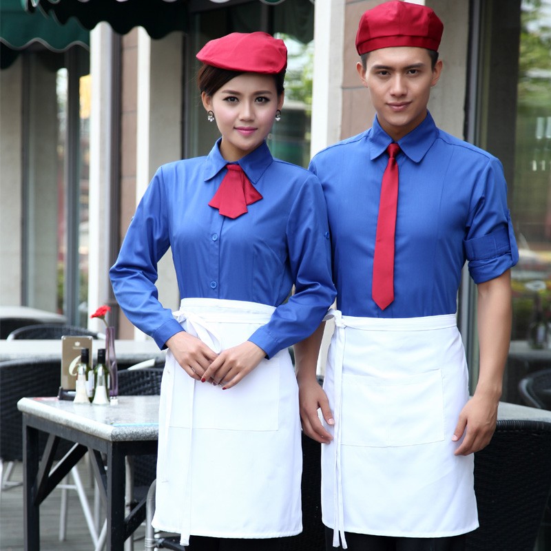  solid contrast color Hotel restaurant work wear uniform,autumn long sleeve shirts
