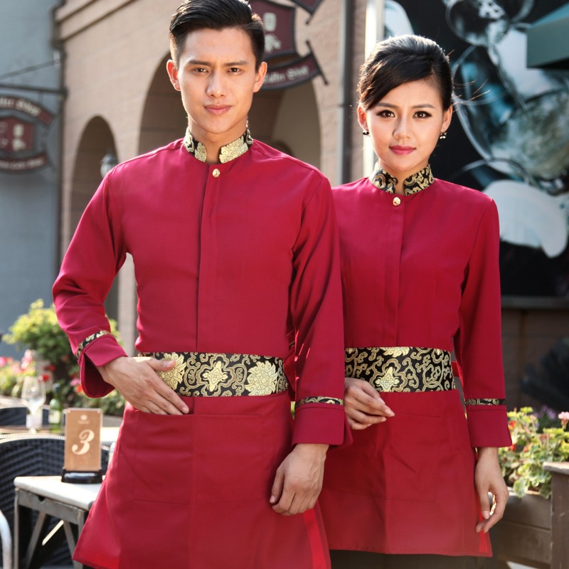 fashion traditional floral collor hotel work wear uniforms,waiter waitress shirt apron