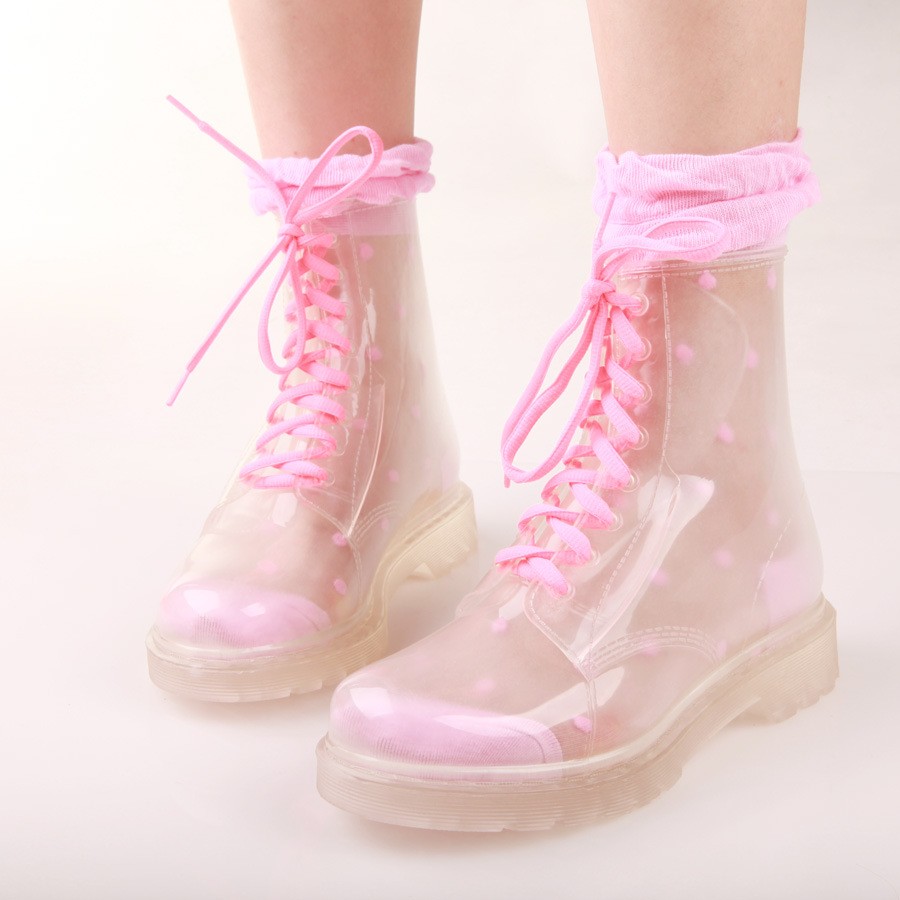 Street fashion colorful crystal transparent PVS girl's women rain boot