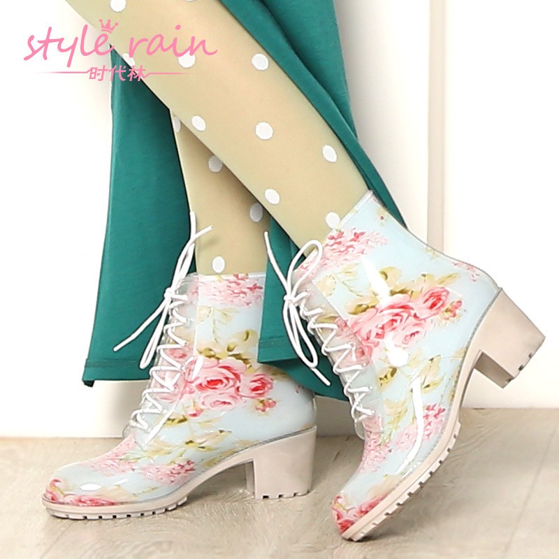 dripdrop grace vintage floral high quality low heel women's rain boot