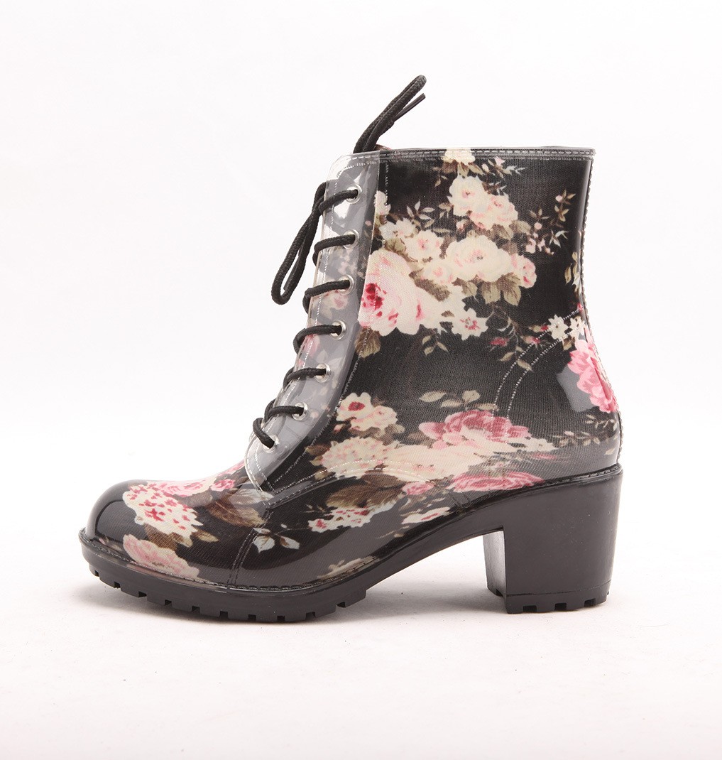 dripdrop grace vintage floral high quality low heel women's rain boot