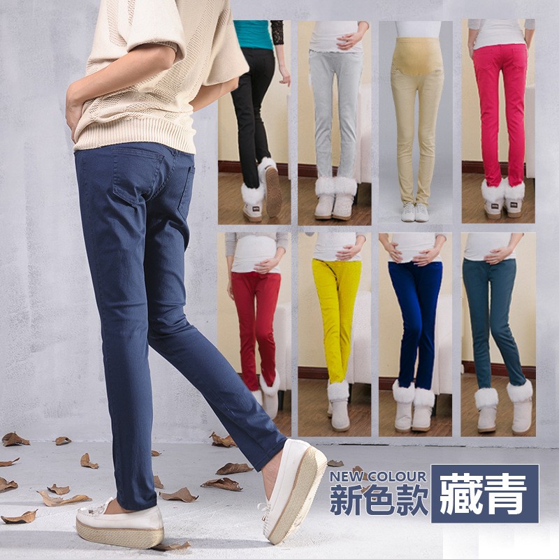 fashion candy color high elastic waist pregnant  pants maternity jeans