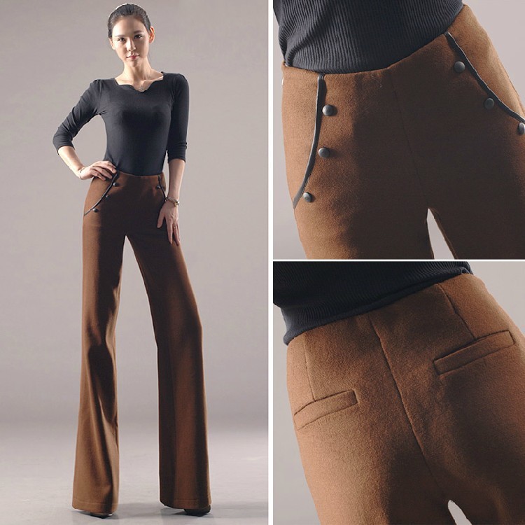 Korea design invisible waist wool fabric young women flare pant trousers