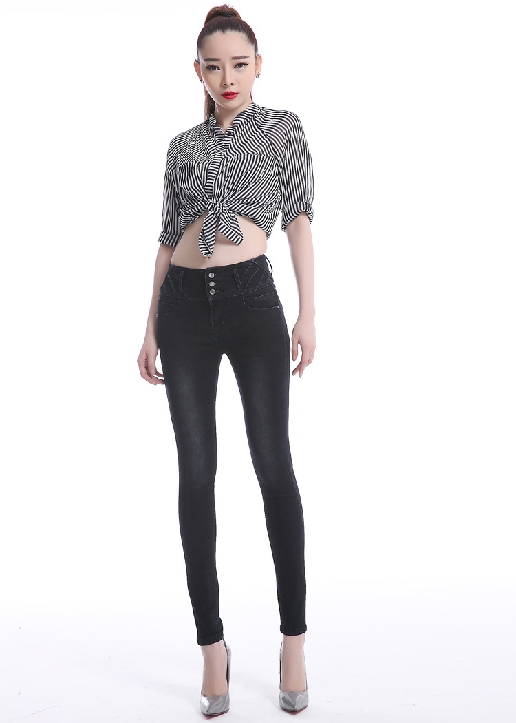 fashion design sexy high waist lycra denim women's female trousers jeans pencil pant