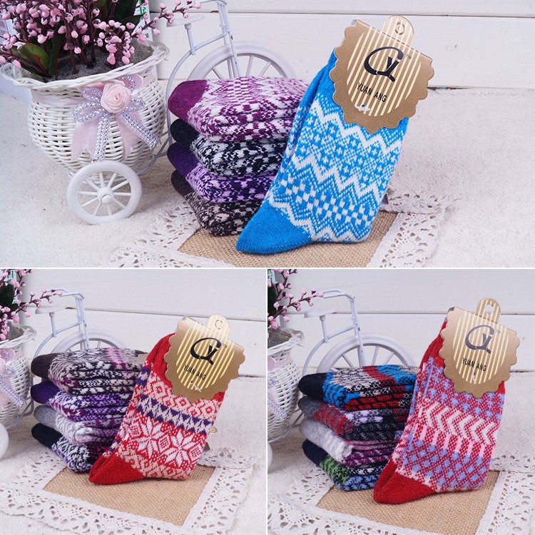 winter thicken Contrast color angora wool blends socks for women