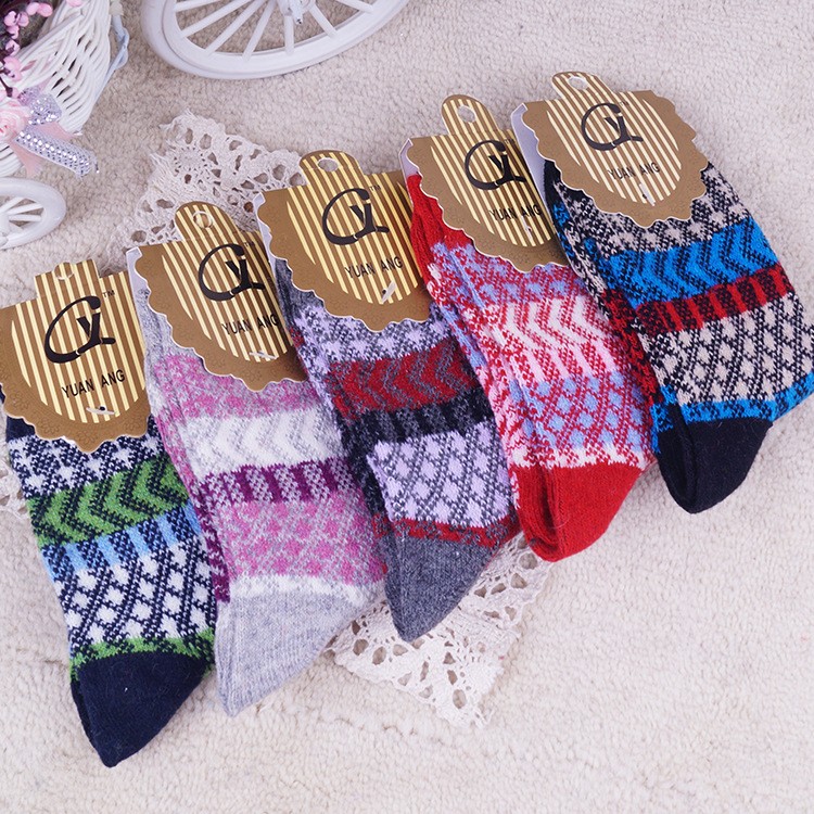 winter thicken Contrast color angora wool blends socks for women