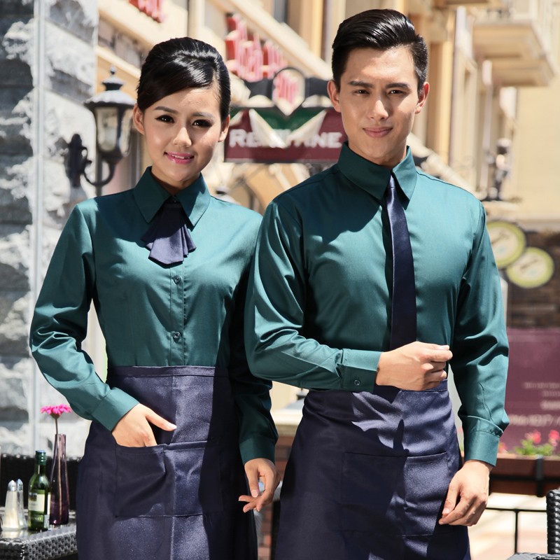upgraded long sleeve coffee shop cafe waiter waitress coverall uniform shirts