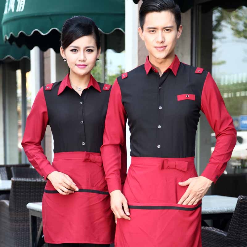 autumn black red patchwork hotel fast food restaurant workwear