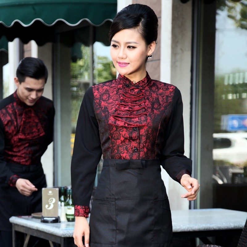 top grade stain jacquard floral pattern water uniform waitress workwear