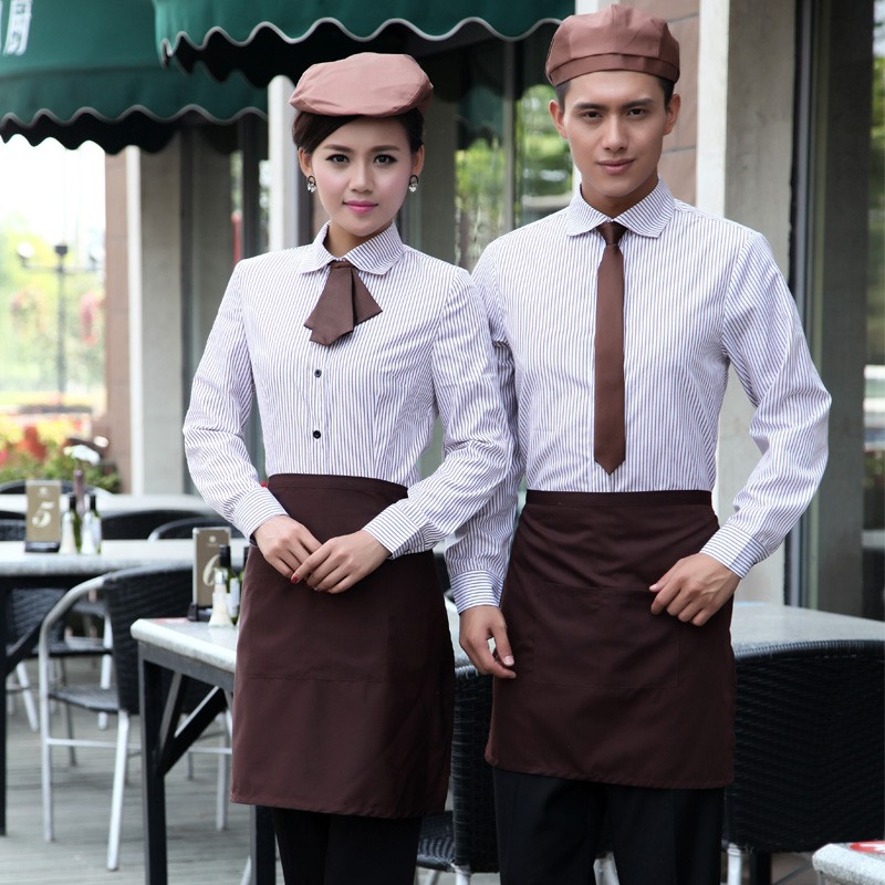 Korea style thin stripes hotel restaurant waiter waitress workwear uniform