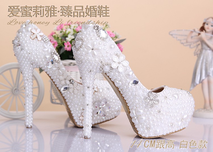 luxury special design pearl crystal pumps wedding shoes party high heels
