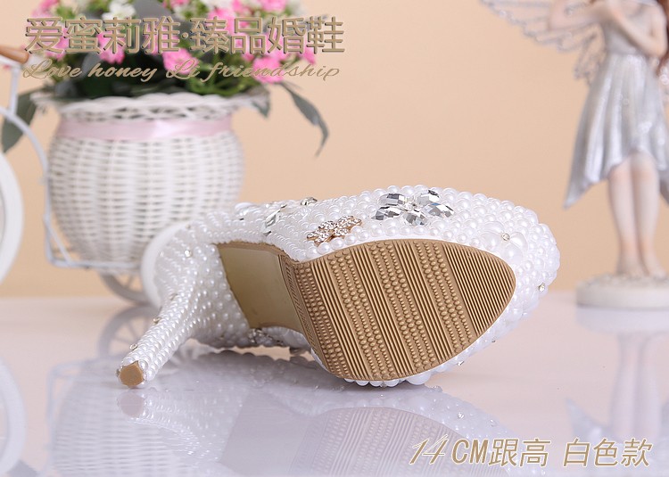 luxury special design pearl crystal pumps wedding shoes party high heels
