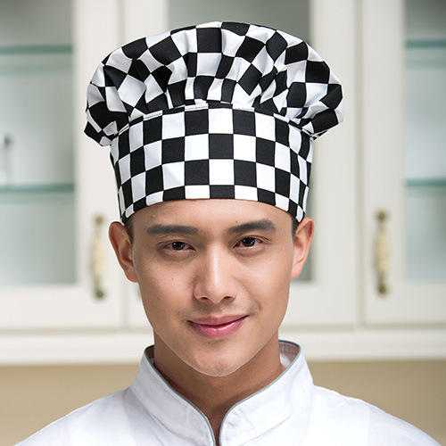black and white square print chef hat