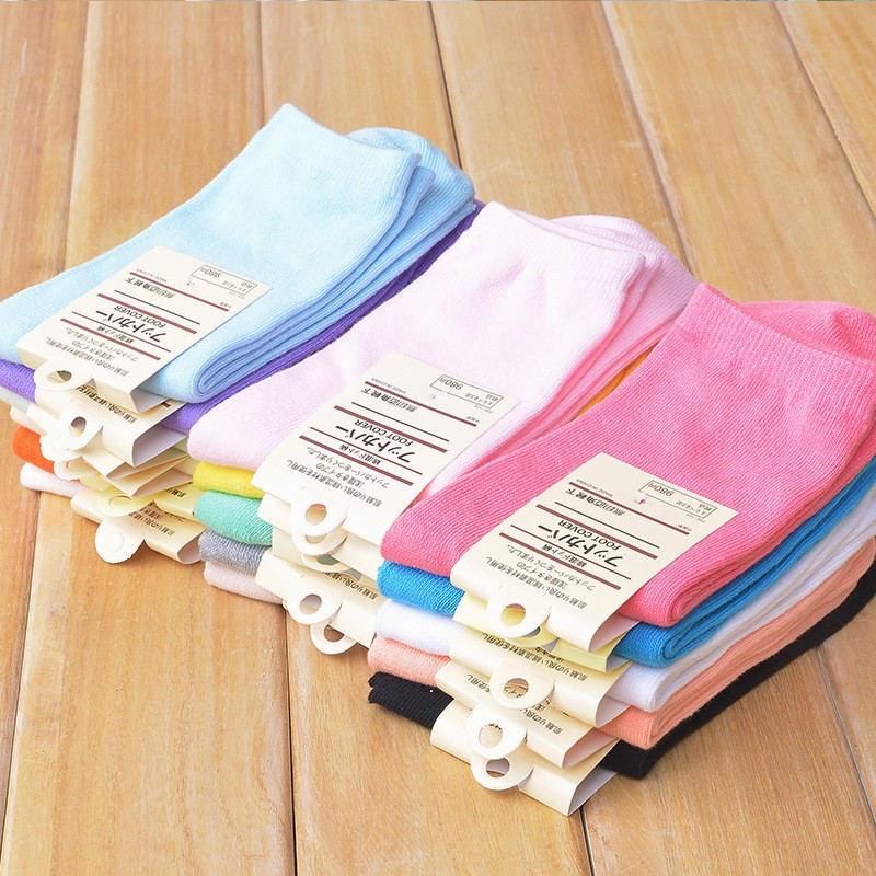 Simple cotton candy color women's cotton socks