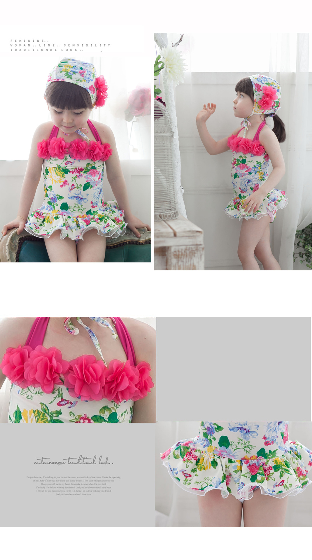 cute floral printing kid swimwear Wholesale Discount Cheap Price