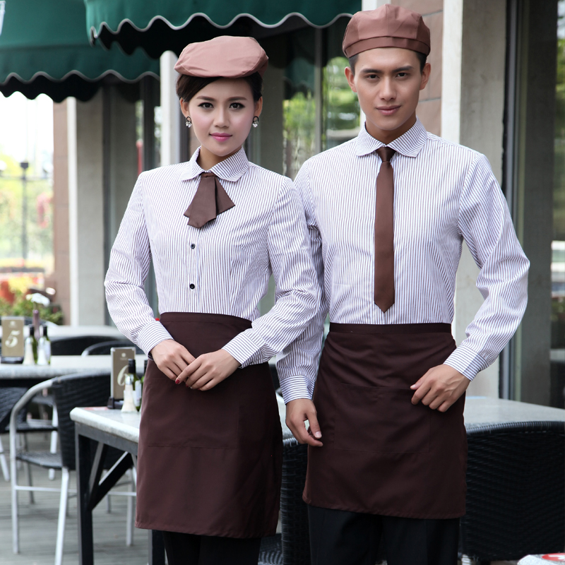 Korea style thin stripes hotel restaurant waiter waitress workwear