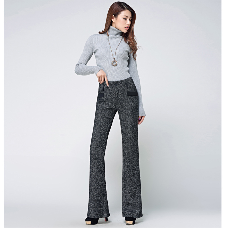 office style wool thicken women pant flare pant - TiaNex