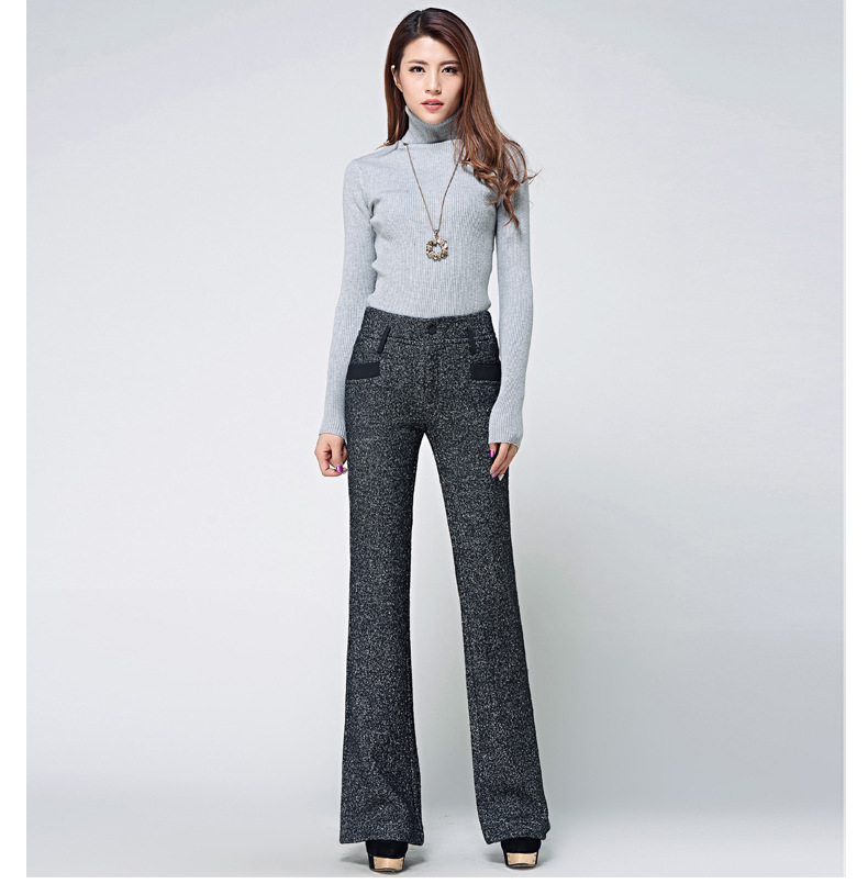 office style wool thicken women pant flare pant - TiaNex