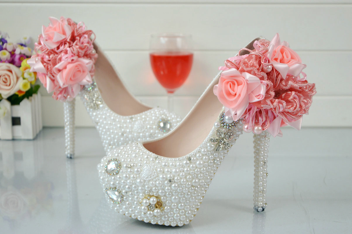 floral bead wedding shoes bride pumps - TiaNex