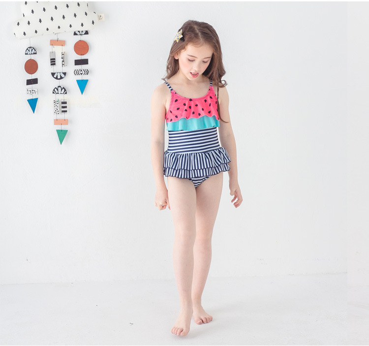 2018 new black dot printing little girl teen swimwear Factory Wholesale