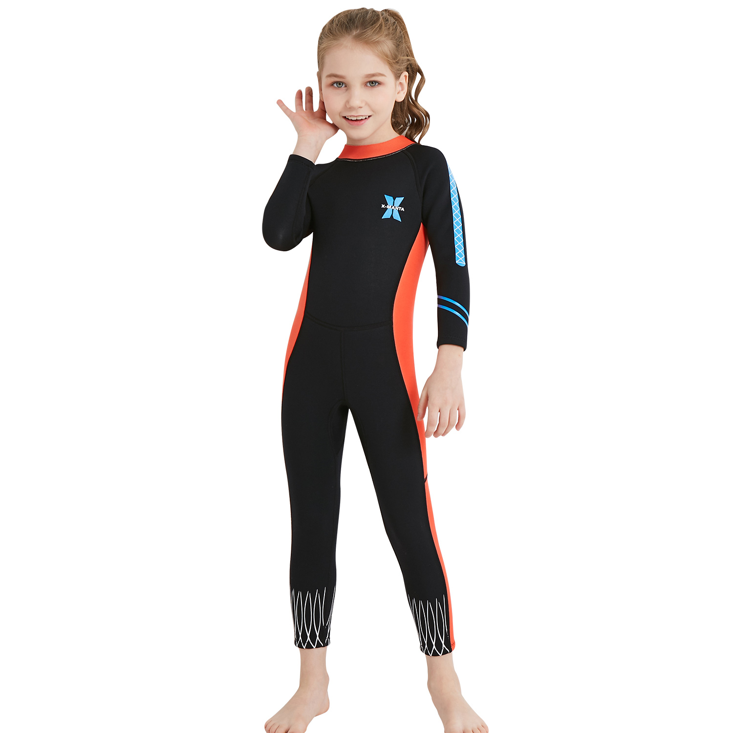 long sleeve one piece slim fit children  wetsuit swimming  