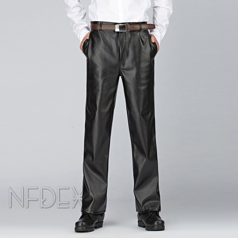 large size fashion EU US men's chick fleece PU leather pant trousers