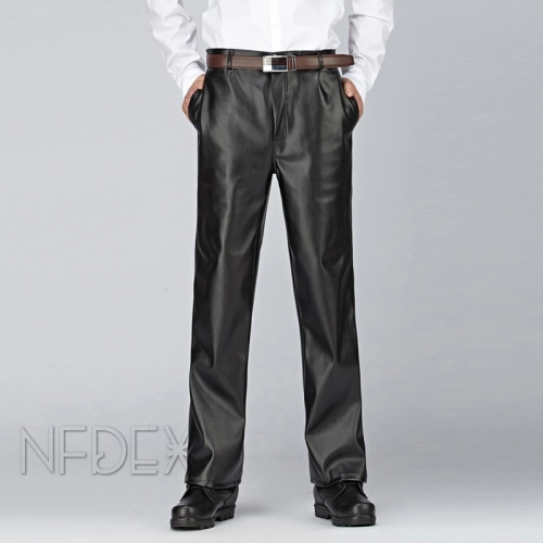 large size fashion EU US men's chick fleece PU leather pant trousers