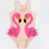 popular swan Flamingo printing little girl swimsuits with hat