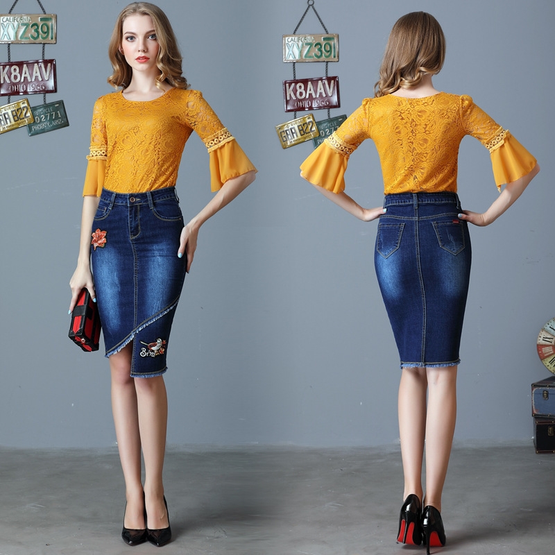 Europe fashion split denim women skirt