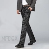 high quality PU faux leather fabric mid-age men's straight-leg pant