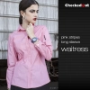 fashion stripes design short  long sleeve waiter shirt blouse Color long sleeve pink shirt for women