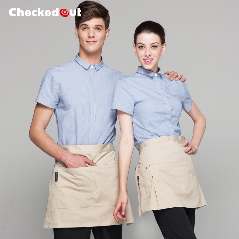 Professional Striped Waiter Uniform Shirt - Short & Long Sleeve Hospitality Server Jacket